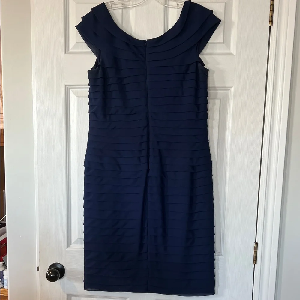 Adrianna Papell Navy Pleated Scoop Neck Midi Dress - Picture 5 of 6